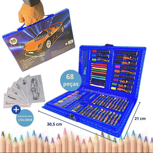 Estojo Escolar Tipo Maleta de Pintura 68 Peças
