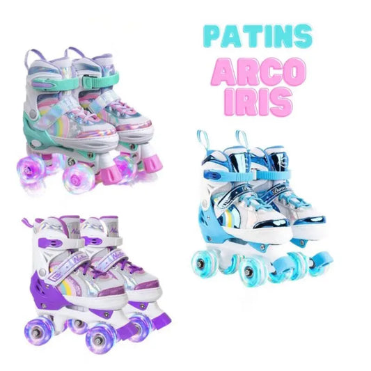Patins 4 Rodas Infantil Arco-Íris com LED