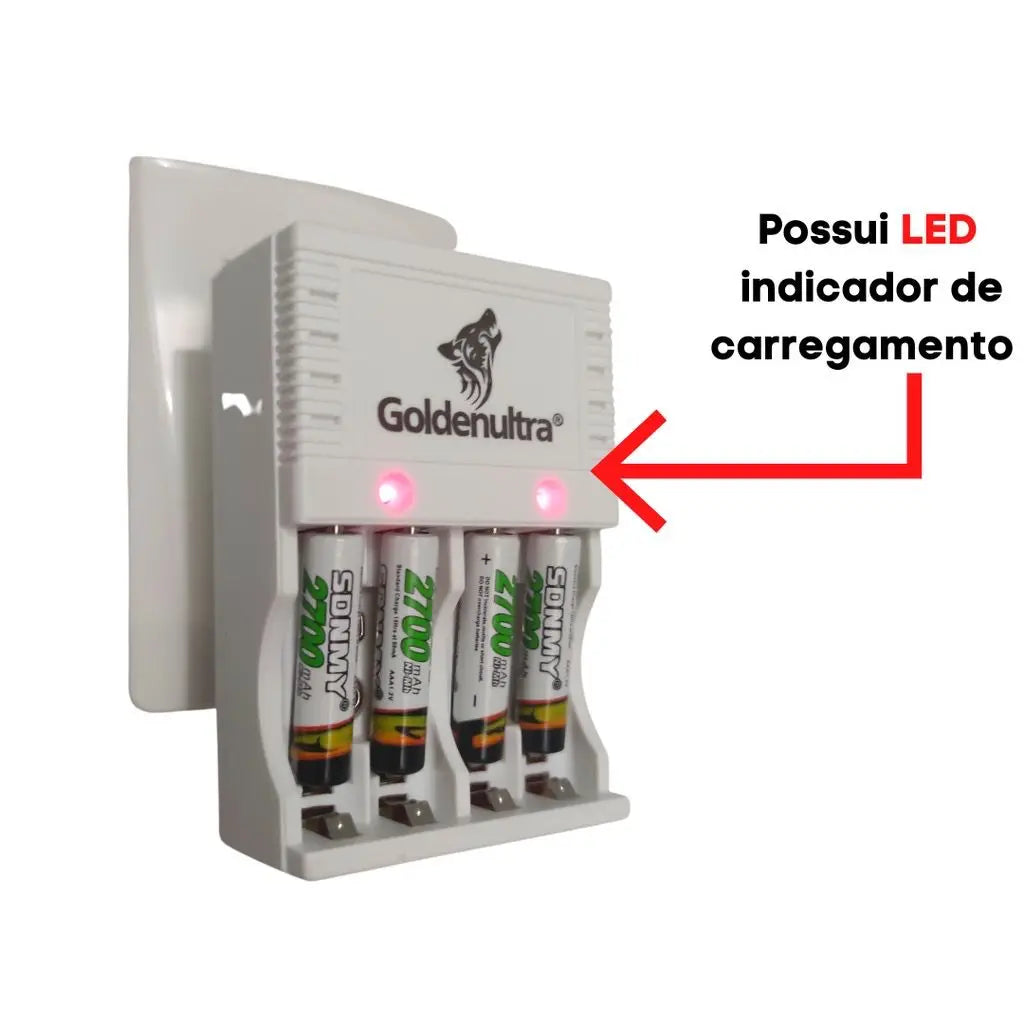 Kit COMBO Carregador De Pilha AA/AAA Recarregável Bivolts + 4 Pçs/Cartela Pilha AA Recarregável de 4700mAh