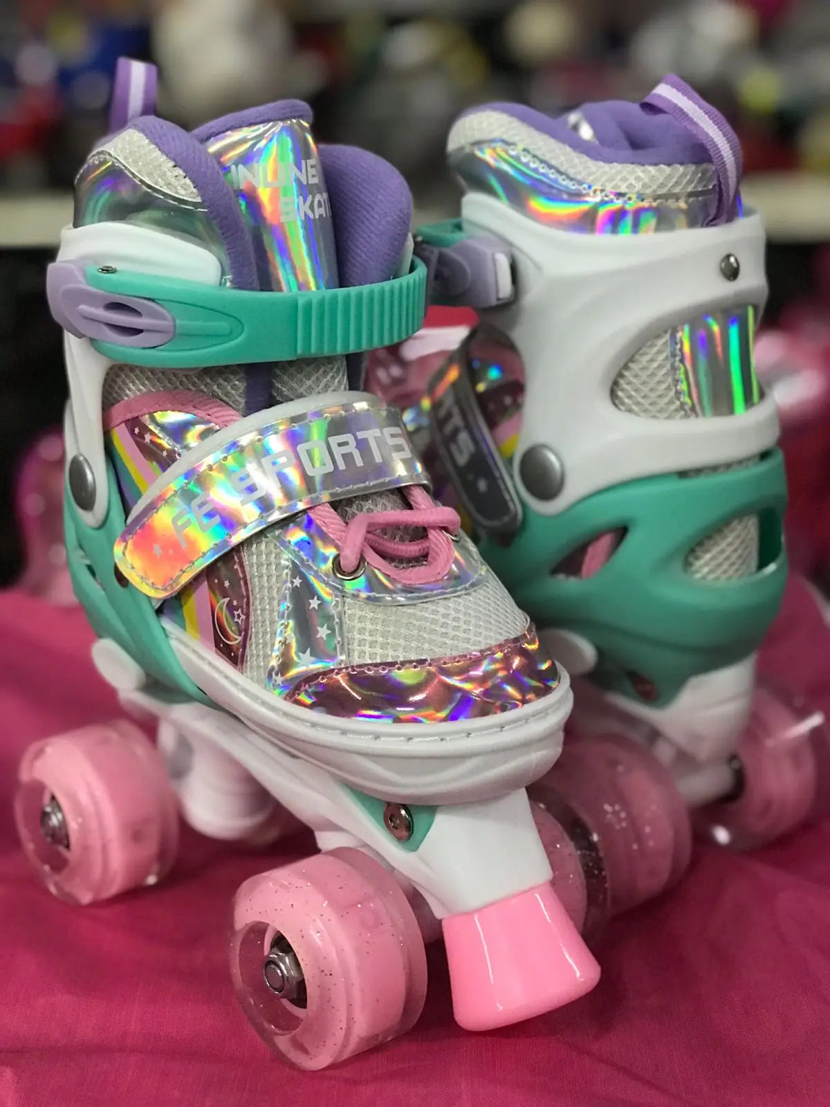 Patins 4 Rodas Infantil Arco-Íris com LED