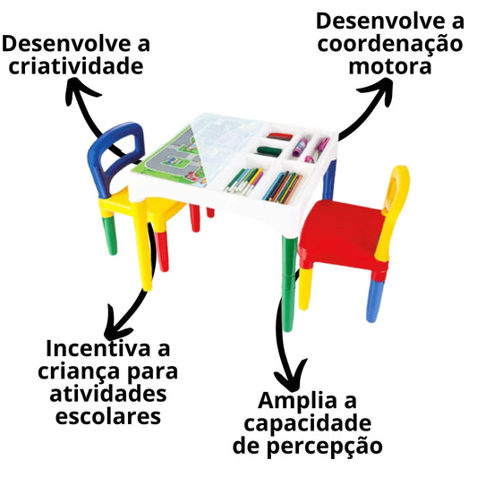 Conjunto Mesinha Didática Infantil com 2 Cadeiras + Adesivos