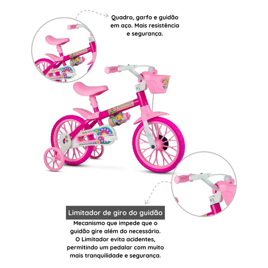 Bicicleta Infantil Nathor Flower Rosa Aro 12 – Com Cestinha e Garrafinha