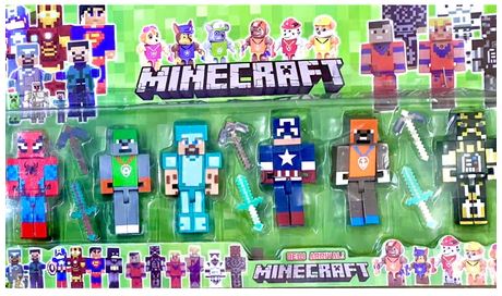 Cartela Minecraft - 6 Personagens + Acessórios