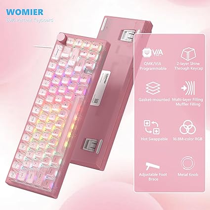 Teclado Translúcido Womier VK66 PRO Rosa