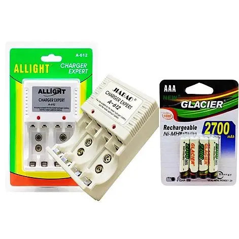 Kit COMBO Carregador De Pilha AA/AAA Recarregável Bivolts + 4 Pçs/Cartela Pilha AA Recarregável de 4700mAh