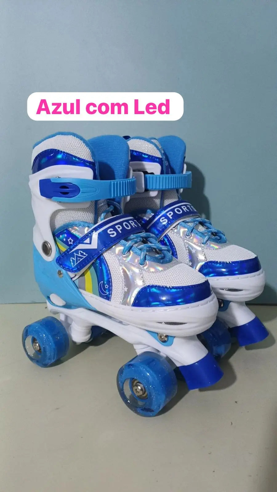 Patins 4 Rodas Infantil Arco-Íris com LED