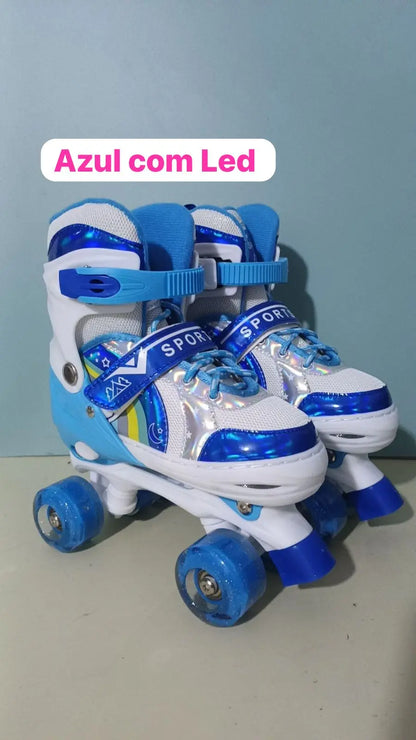 Patins 4 Rodas Infantil Arco-Íris com LED