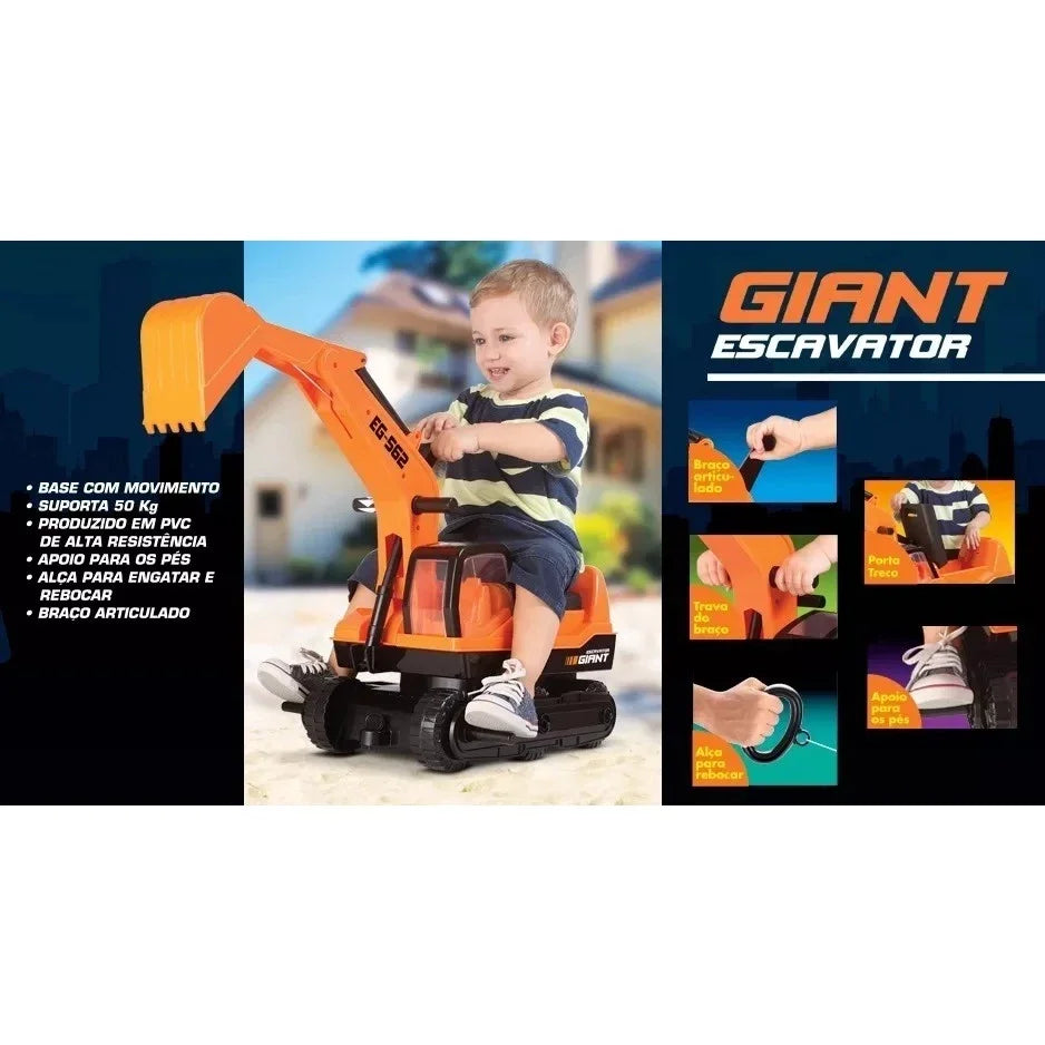 Trator Escavadeira Gigante Infantil - Roma Brinquedos