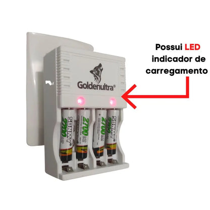 Kit COMBO Carregador De Pilha AA/AAA Recarregável Bivolts + 4 Pçs/Cartela Pilha AA Recarregável de 4700mAh