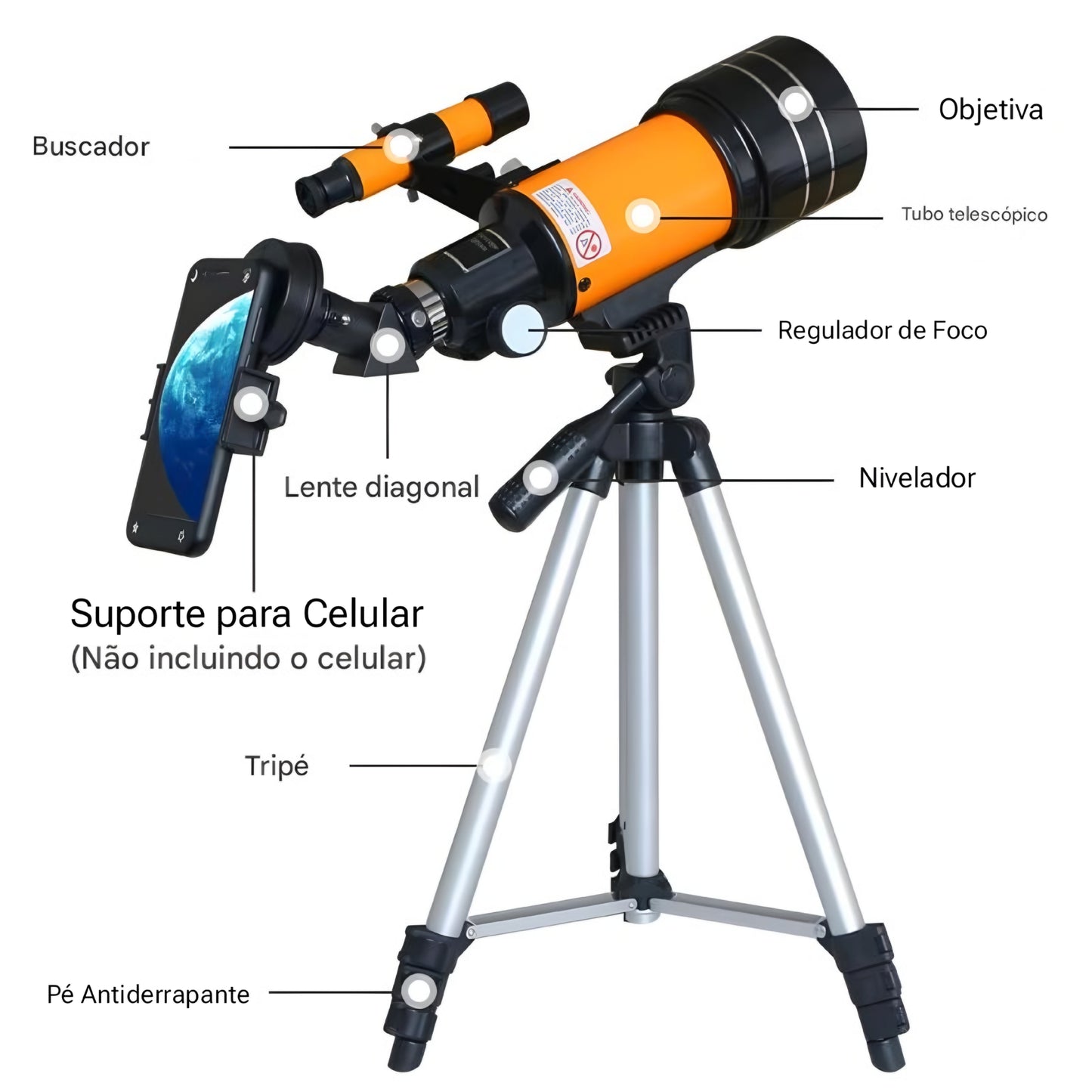 Telescópio Astronômico WALLY SKY - Refrator F30070M