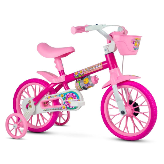 Bicicleta Infantil Nathor Flower Rosa Aro 12 – Com Cestinha e Garrafinha