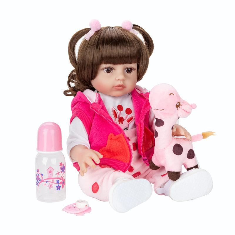 Boneca Bebê Reborn Girafa Menina 48cm Corpo de Silicone Com Brinquedo de Pelúcia Girafinha