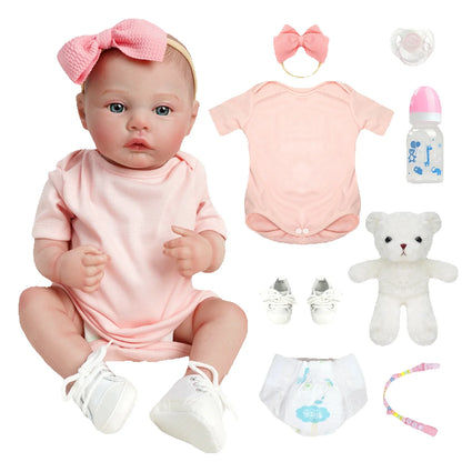 Boneca Bebê Reborn Realista 48cm – Menina Fofa com Corpo de Silicone