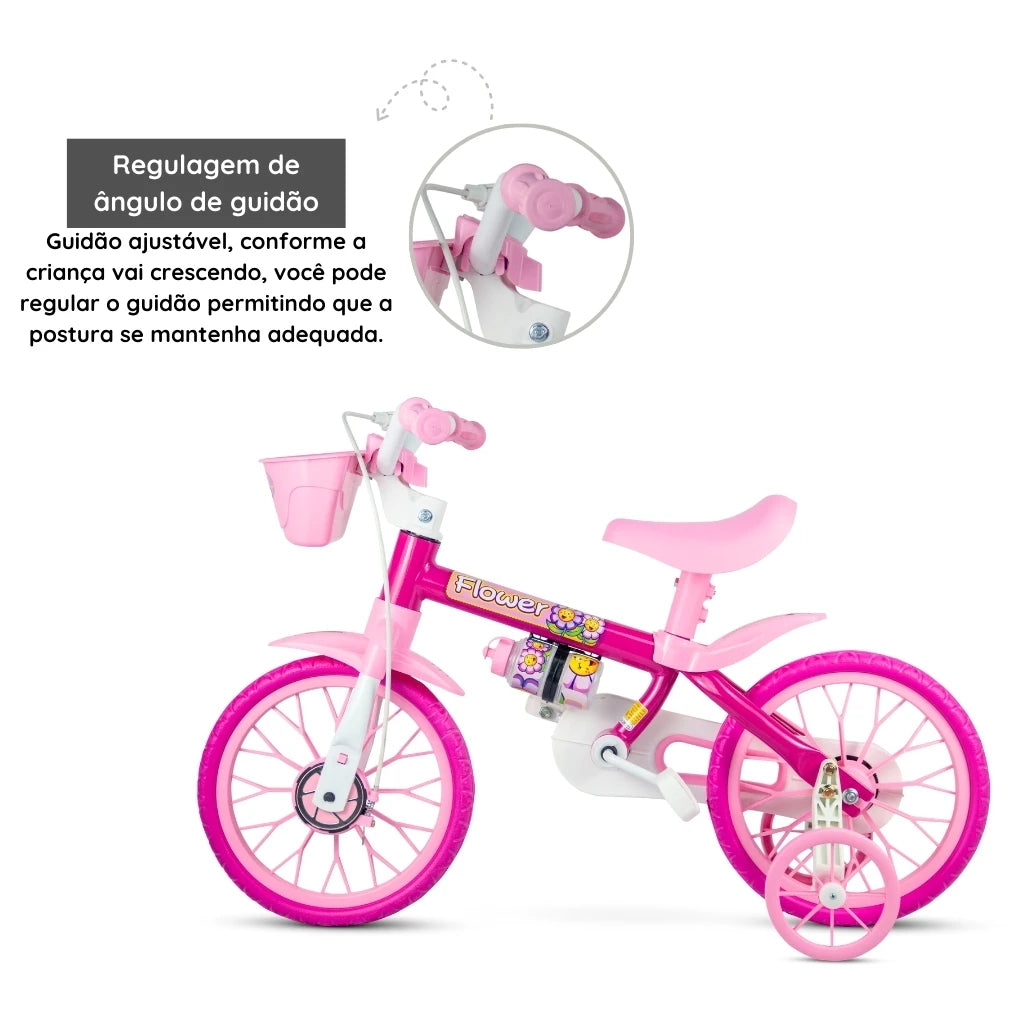 Bicicleta Infantil Nathor Flower Rosa Aro 12 – Com Cestinha e Garrafinha