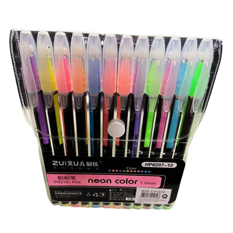 Kit 12 Canetas Gel Coloridas Perfumadas com Glitter e Neon