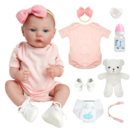 Boneca Bebê Reborn Realista 48cm – Menina Fofa com Corpo de Silicone