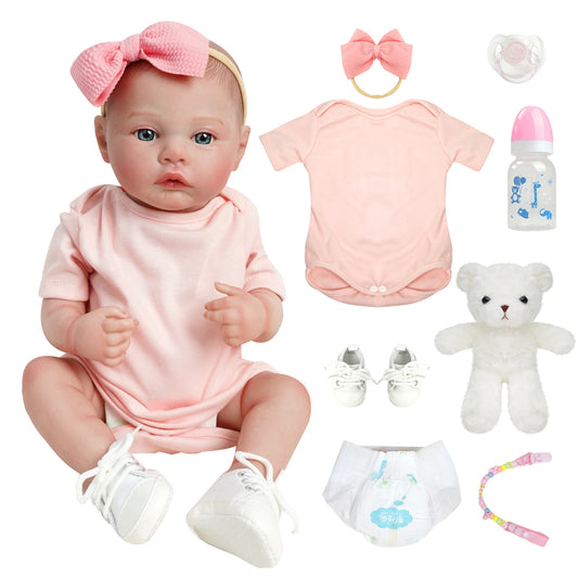 Boneca Bebê Reborn Realista 48cm – Menina Fofa com Corpo de Silicone