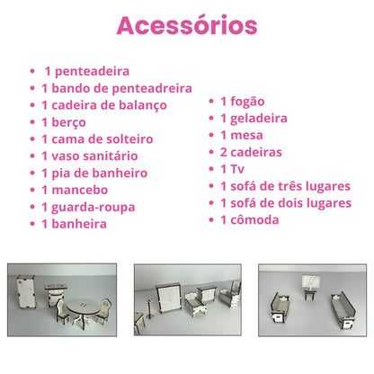 Casinha de Boneca com Móveis e Parque (MDF)
