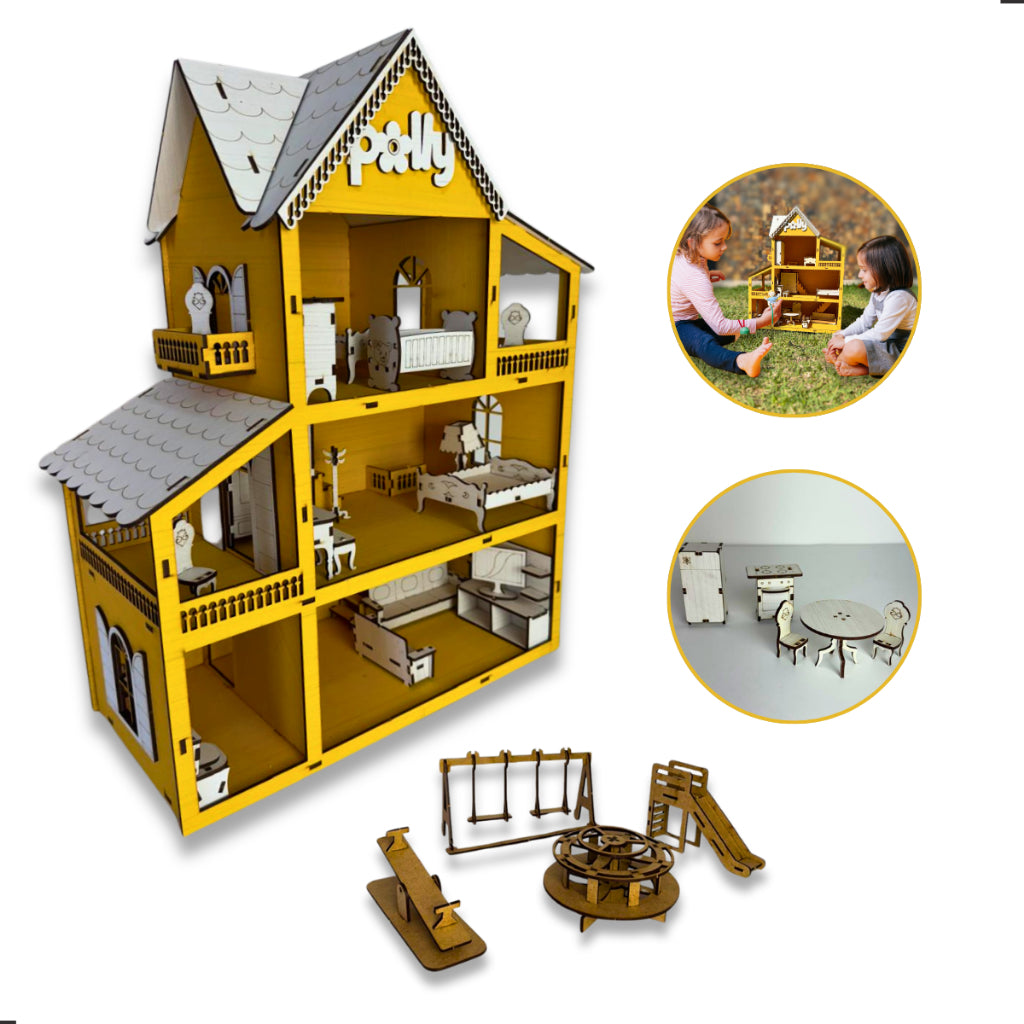 Casinha de Boneca com Móveis e Parque (MDF)
