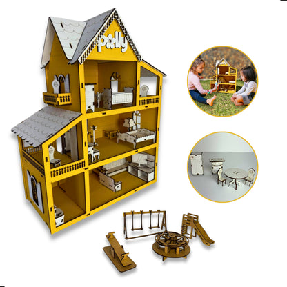 Casinha de Boneca com Móveis e Parque (MDF)