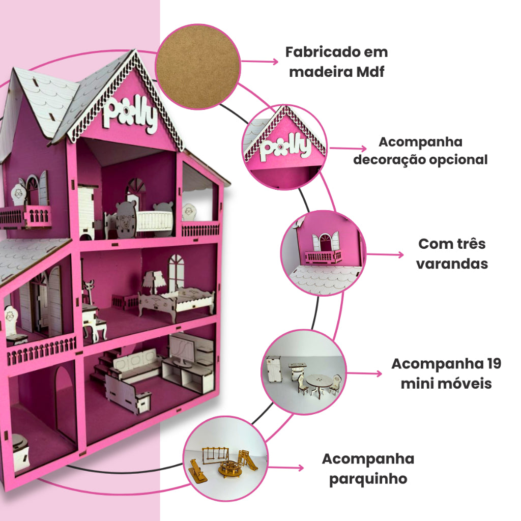 Casinha de Boneca com Móveis e Parque (MDF)