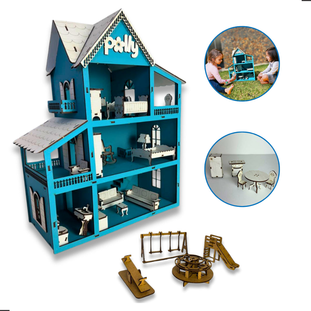 Casinha de Boneca com Móveis e Parque (MDF)