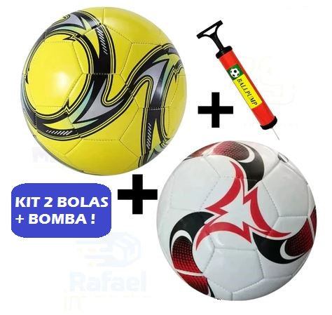 Kit 2 Bolas de Futebol + Bomba de Ar Manual Portátil