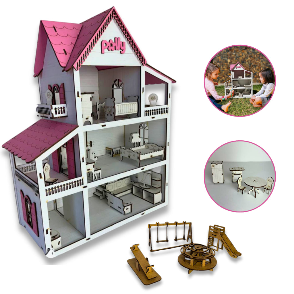 Casinha de Boneca com Móveis e Parque (MDF)