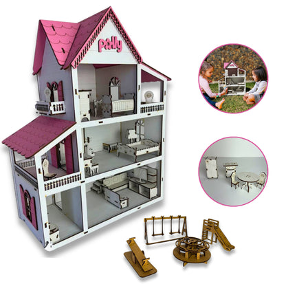 Casinha de Boneca com Móveis e Parque (MDF)