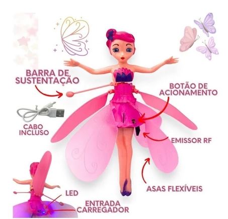 Boneca Fadinha Mágica Voadora (Com controle ou Sensor)