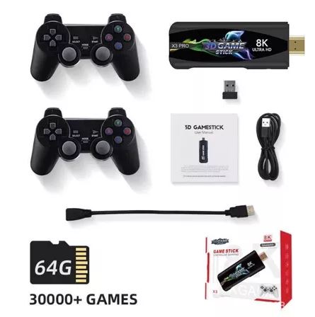 GameStick Retro 64GB +2 Controles Sem Fio + 30mil Jogos Clássicos