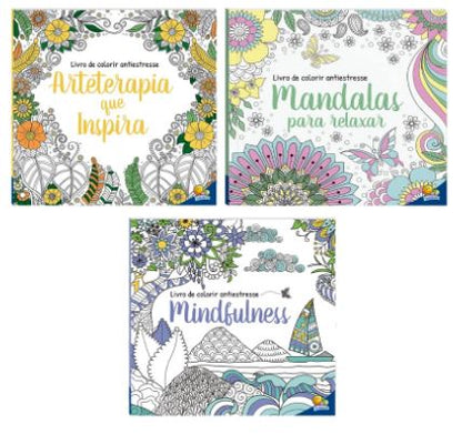 Combo com 3 Livros de Colorir Antiestresse