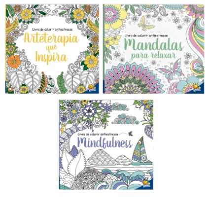 Combo com 3 Livros de Colorir Antiestresse