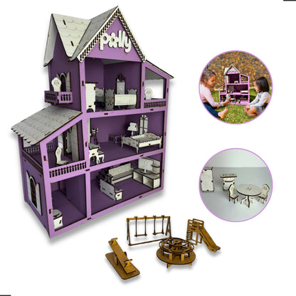 Casinha de Boneca com Móveis e Parque (MDF)