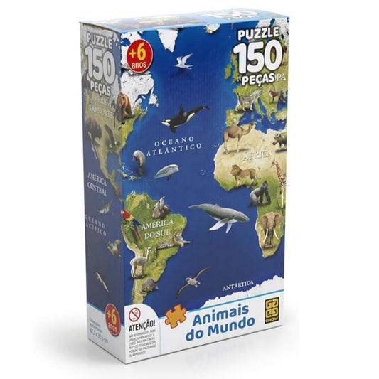 Quebra-Cabeça Animais do Mundo - 150 Peças - Grow