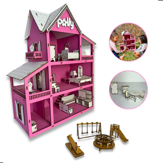 Casinha de Boneca com Móveis e Parque (MDF)