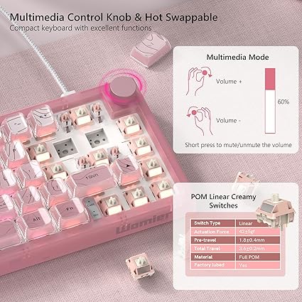 Teclado Translúcido Womier VK66 PRO Rosa