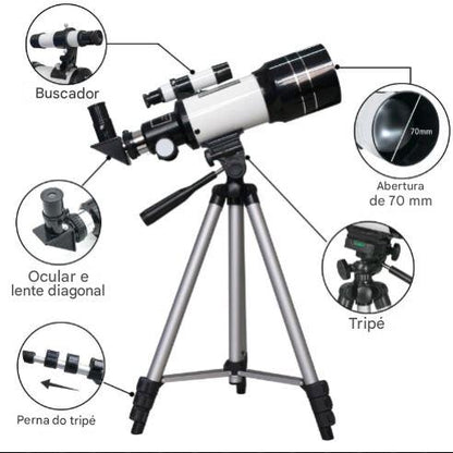Telescópio Astronômico WALLY SKY - Refrator F30070M